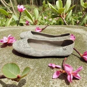 TORY BURCH Travel T Snake Embossed Sparkling Leather Ballet Flats Roccia 9M